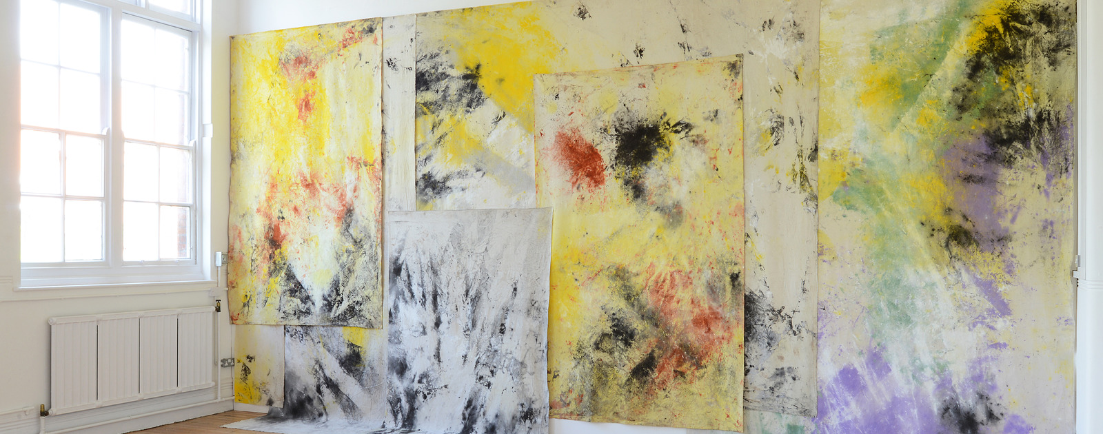 Jessica Warboys, Sea Paintings Spurn Point, Skateraw Bay, Dunwich, 2015-16 © Jessica Warboys. Installation view: British Art Show 8, 2015-17, Norwich University of the Arts. Image of Jessica Warboys' Sea Paintings Spurn Point, Skateraw Bay, Dunwich